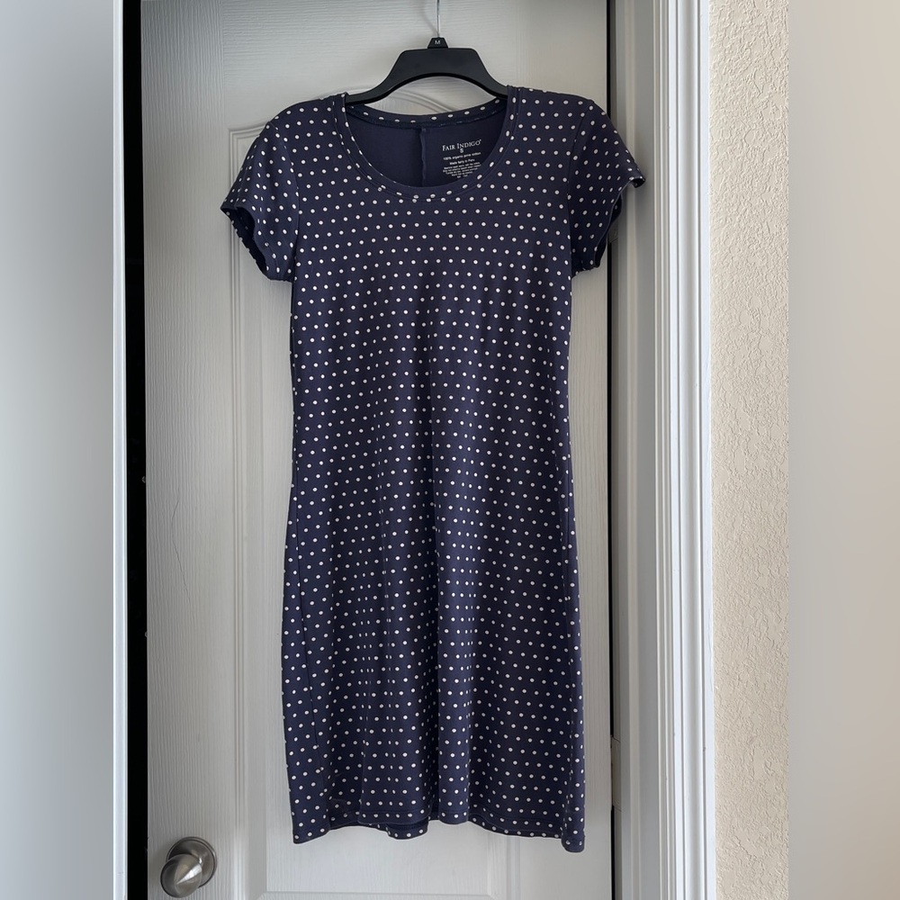 FAIR INDIGO 💯% Organic Pima Cotton- Blue and White Polka Dot Dress